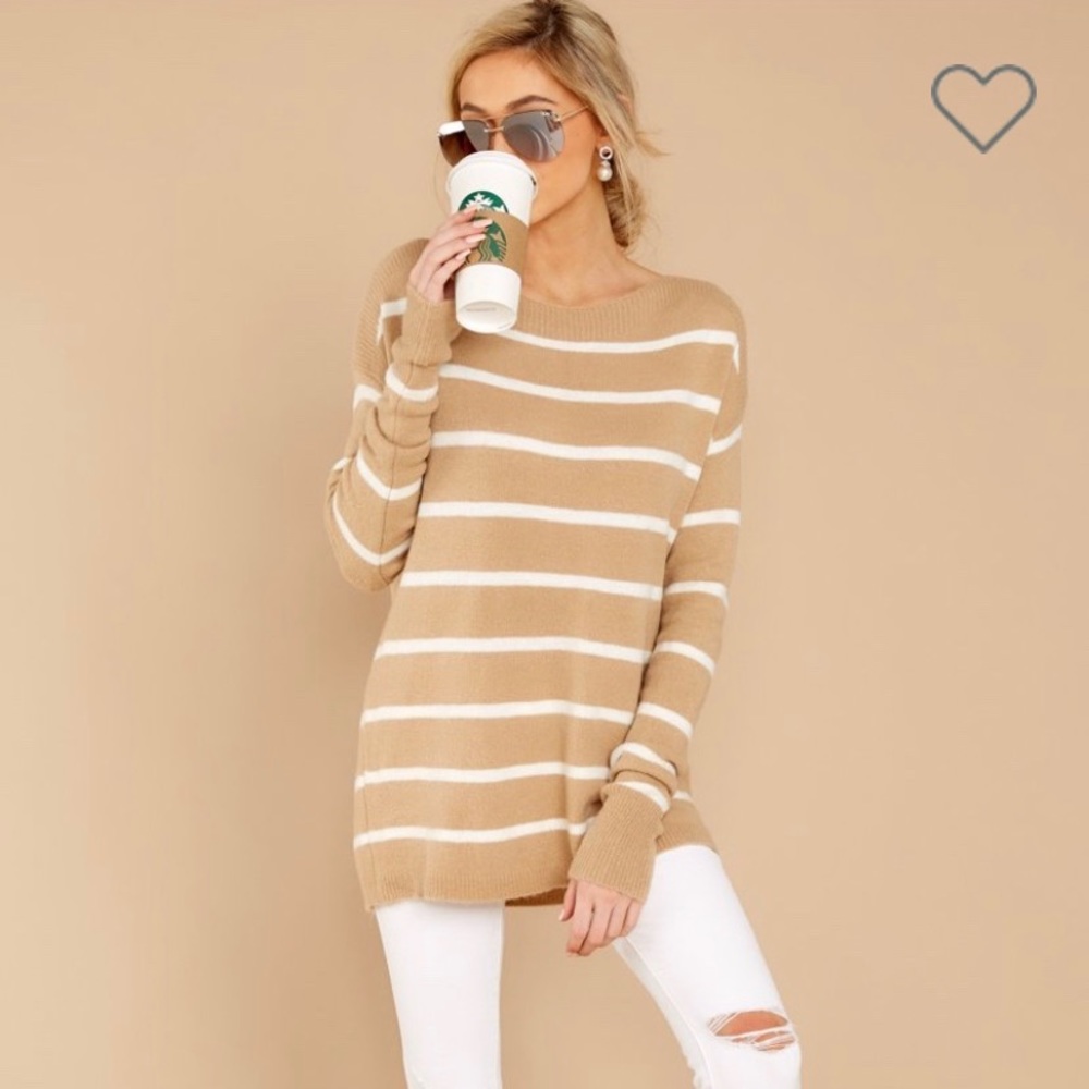 BRAND NEW! Cozy Friend Of Mine Tan Striped Sweater